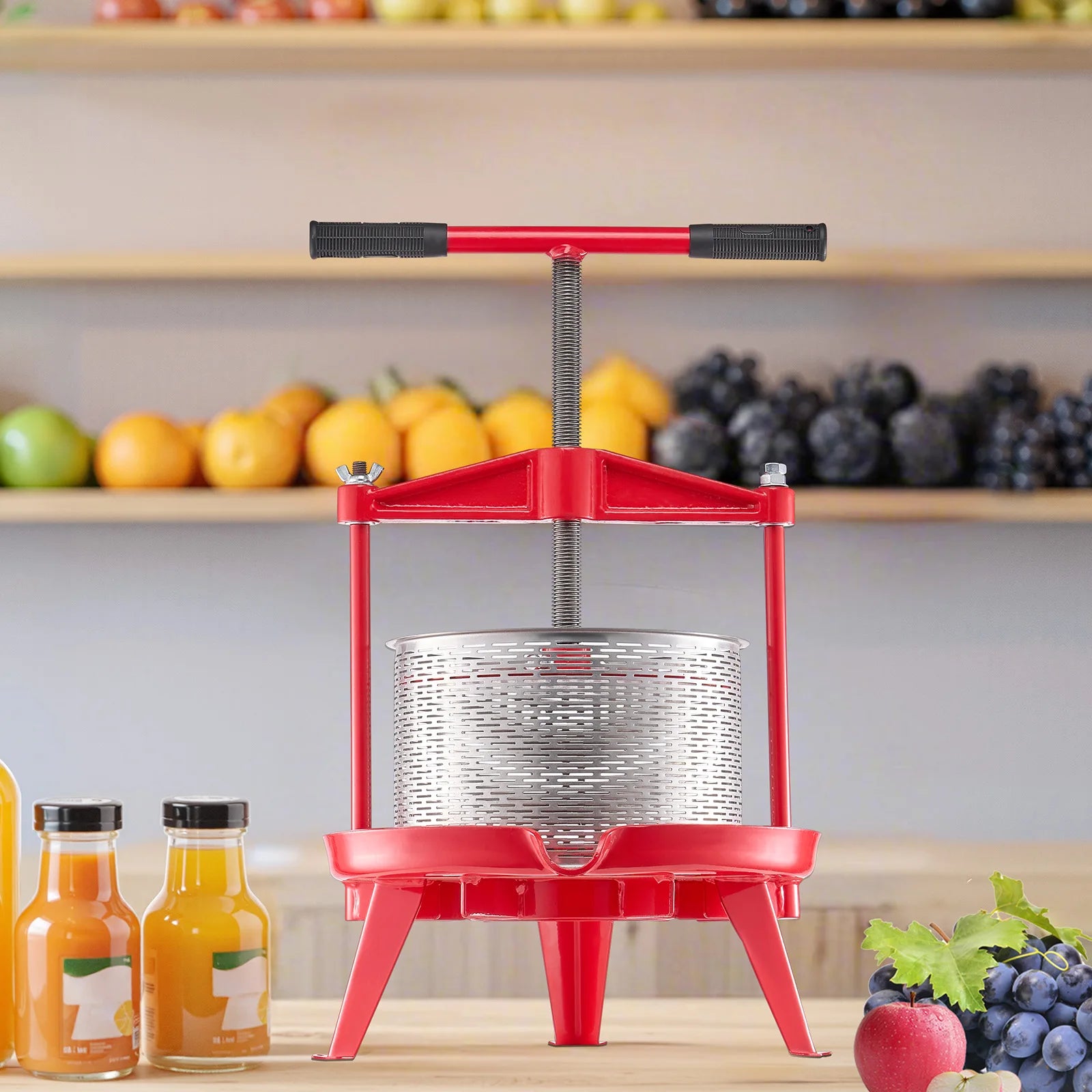 Stainless Steel Fruit Wine Press — Manual Juice Maker with T-Handle