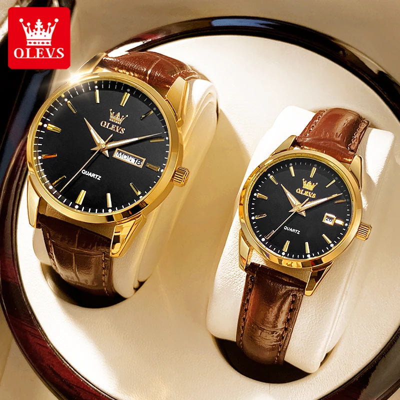 OLEVS 6898 Couple Watches — Luxury Quartz Wristwatch Set with Calendar