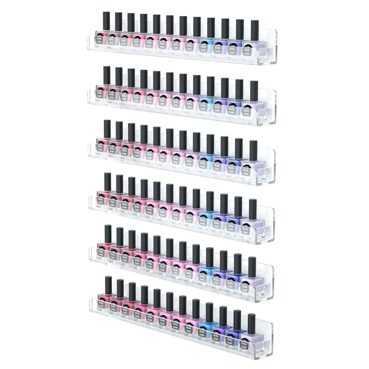 Clear Acrylic Nail Polish Wall Rack — Floating Display Shelves for Organization