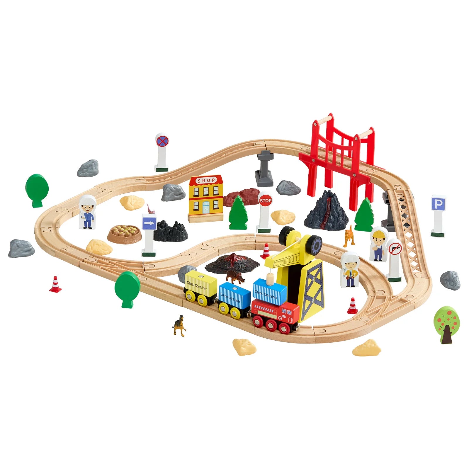 SucceBuy 70PCS Wooden Train Set — Magnetic Crane & Construction Railway Kit