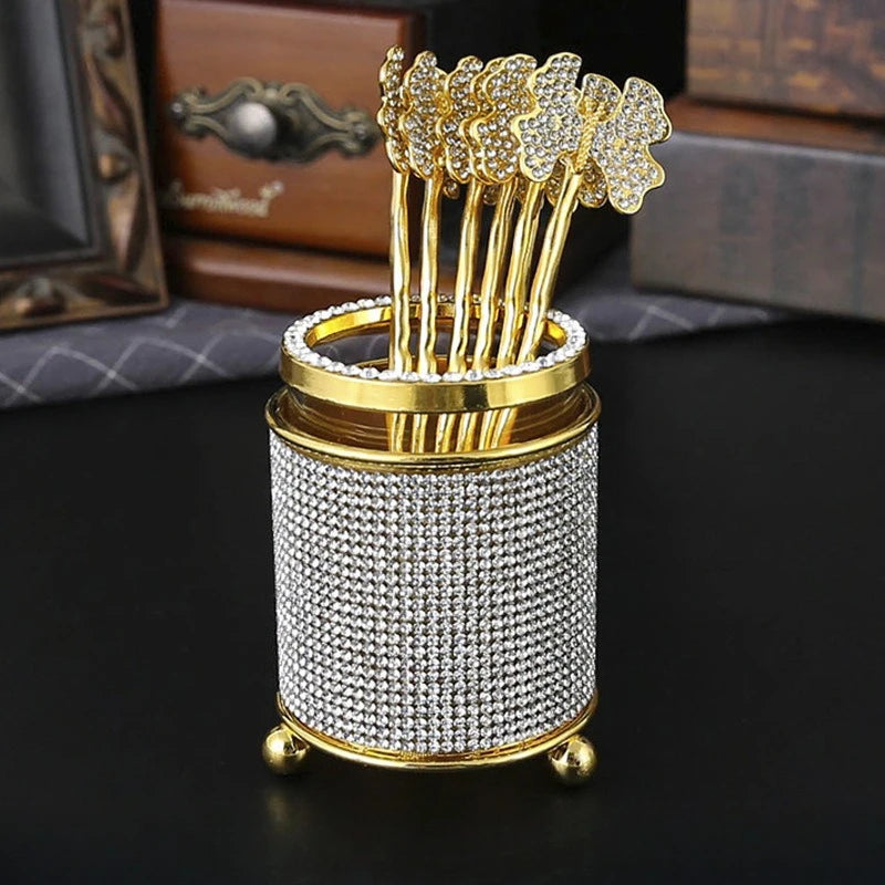 Luxury Gold Coffee Spoon Set — 6 Piece Espresso Stirring Spoons with Decorative Holder