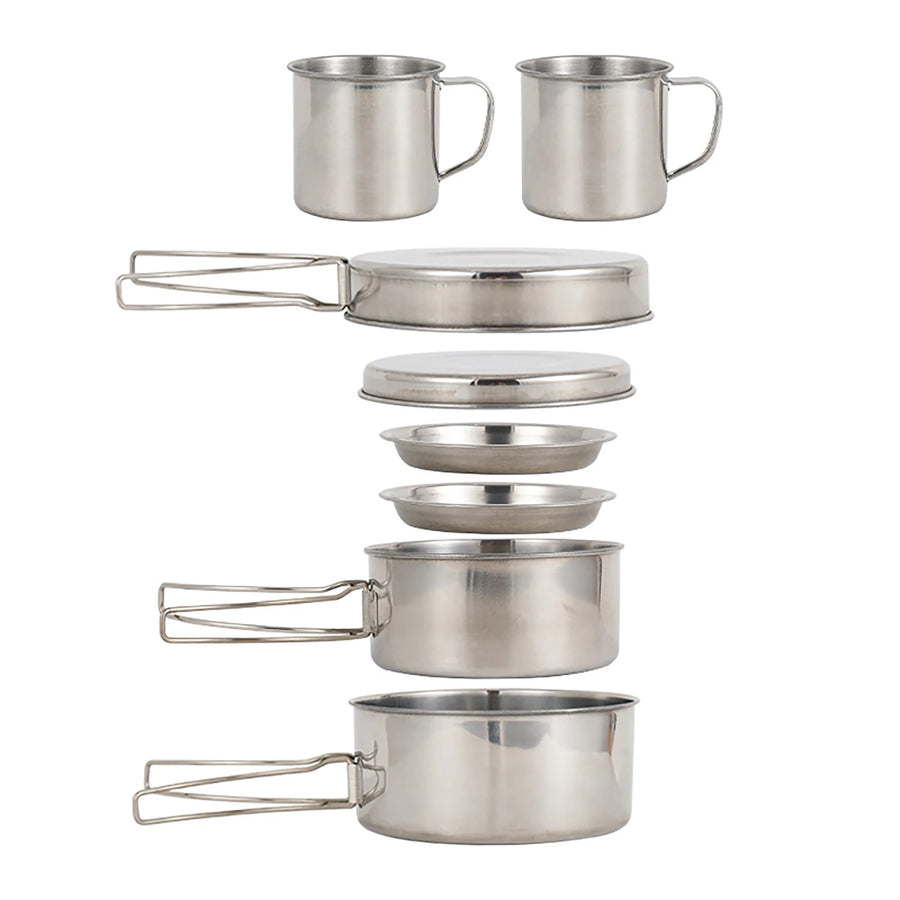 Stainless Steel Camping Cookware Set — 8-Piece Mess Kit for Outdoor Dining