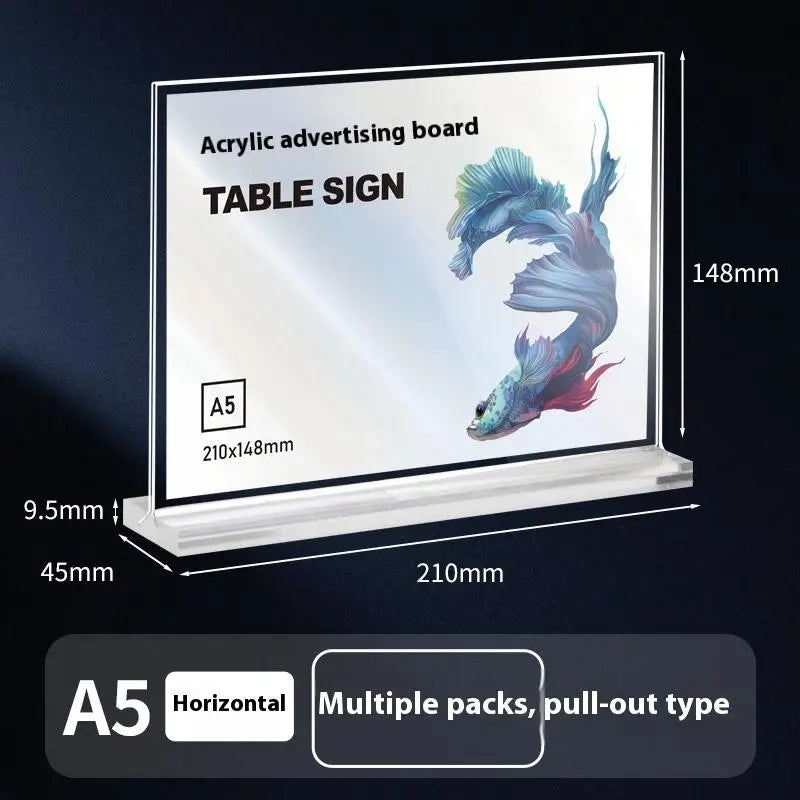 Acrylic Sign Holder — Clear Desktop Display Stand for Menus and Labels