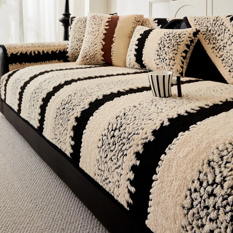 Plush Lamb Wool Sofa Cover — Anti-Slip Cushion Slipcover for Fall and Winter