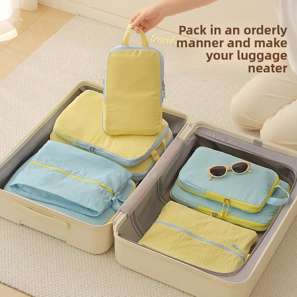 Four-Piece Packing Cube Set — Space-Saving Luggage Organizers with Shoe Bag