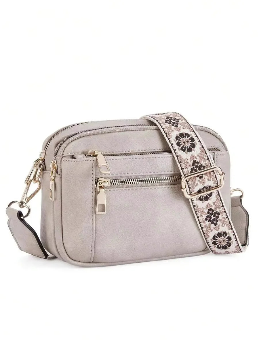 Retro Color-Block Square Handbag — Quilted Embroidery Crossbody Purse