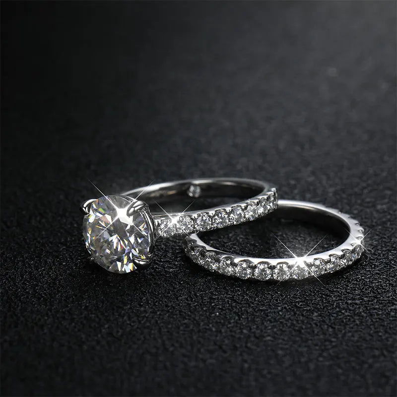 knobspin Moissanite Bridal Ring Set — Sparkling VVS1 D Color Eternity Band