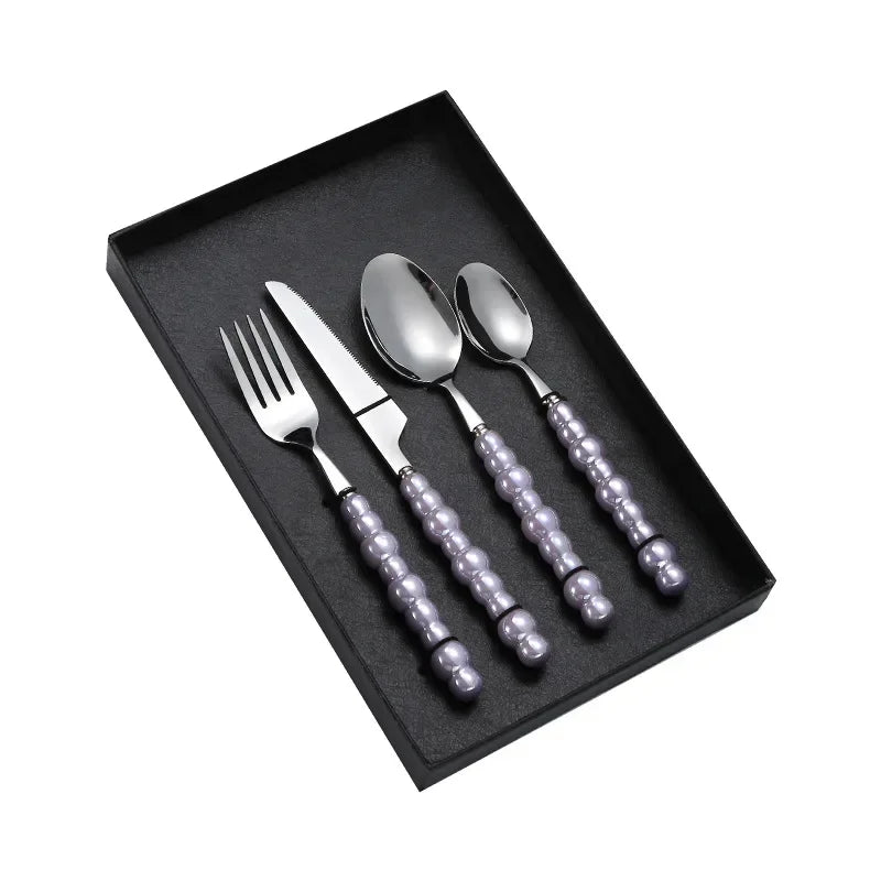 Luxury Ceramic Pearl Handle Cutlery Set — Stainless Steel Spoon and Fork Set