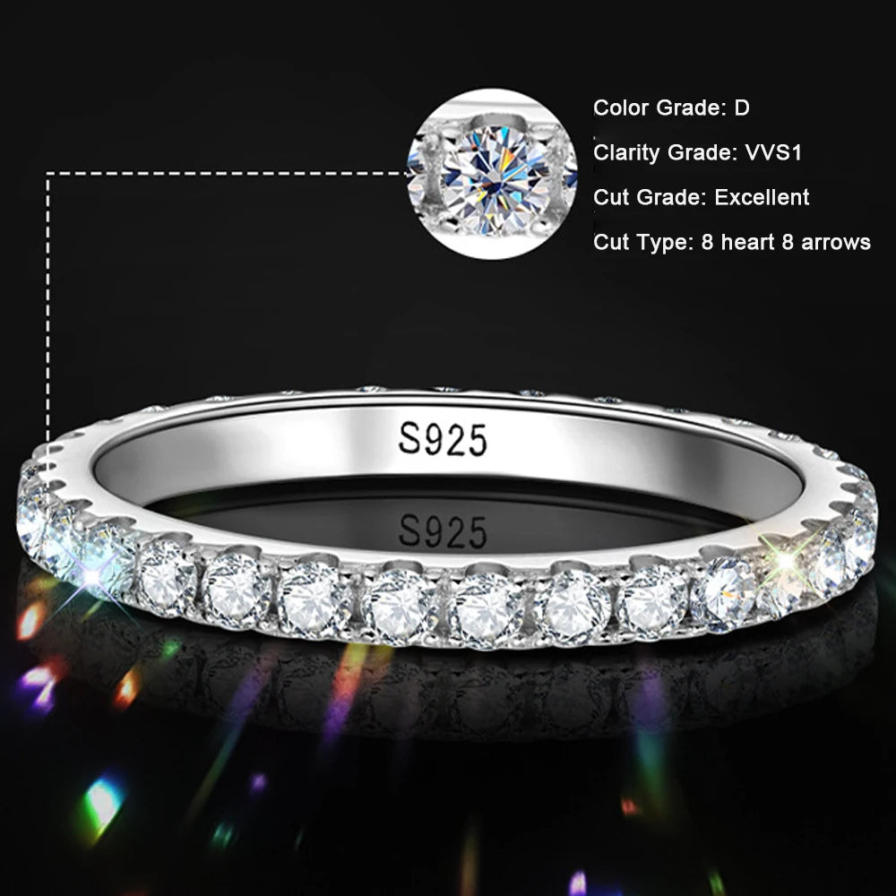 knobspin Moissanite Eternity Band — 925 Sterling Silver Wedding Ring