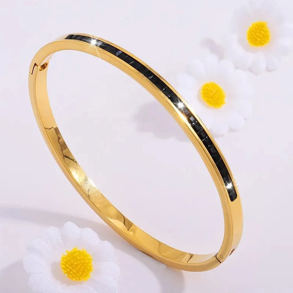 Sparkling Zirconia Stainless Steel Bracelet Set — Stackable Cuff Bangles for Women