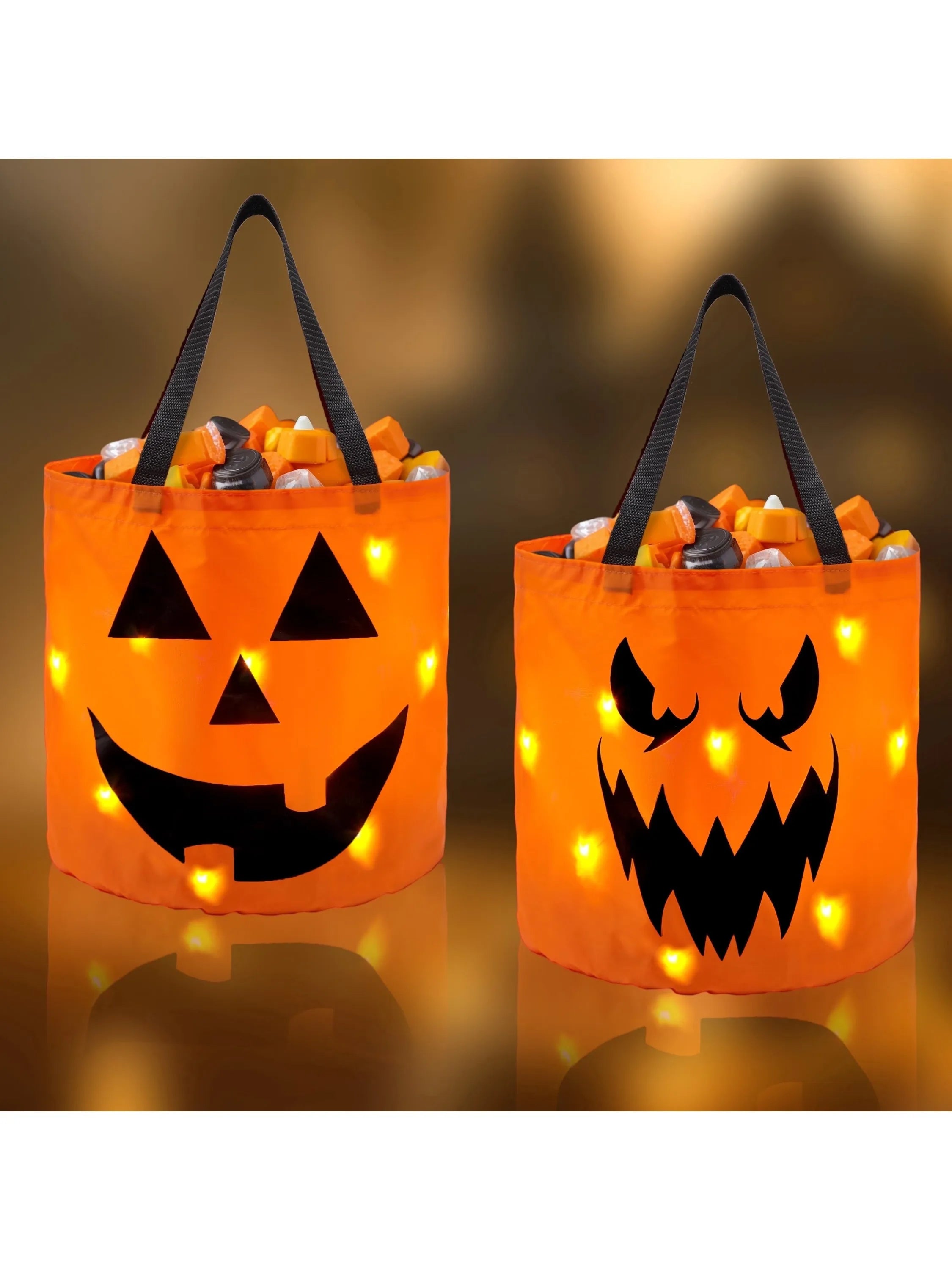 Joyfy LED Pumpkin Candy Buckets — Light-Up Trick or Treat Bags, 2 Pack