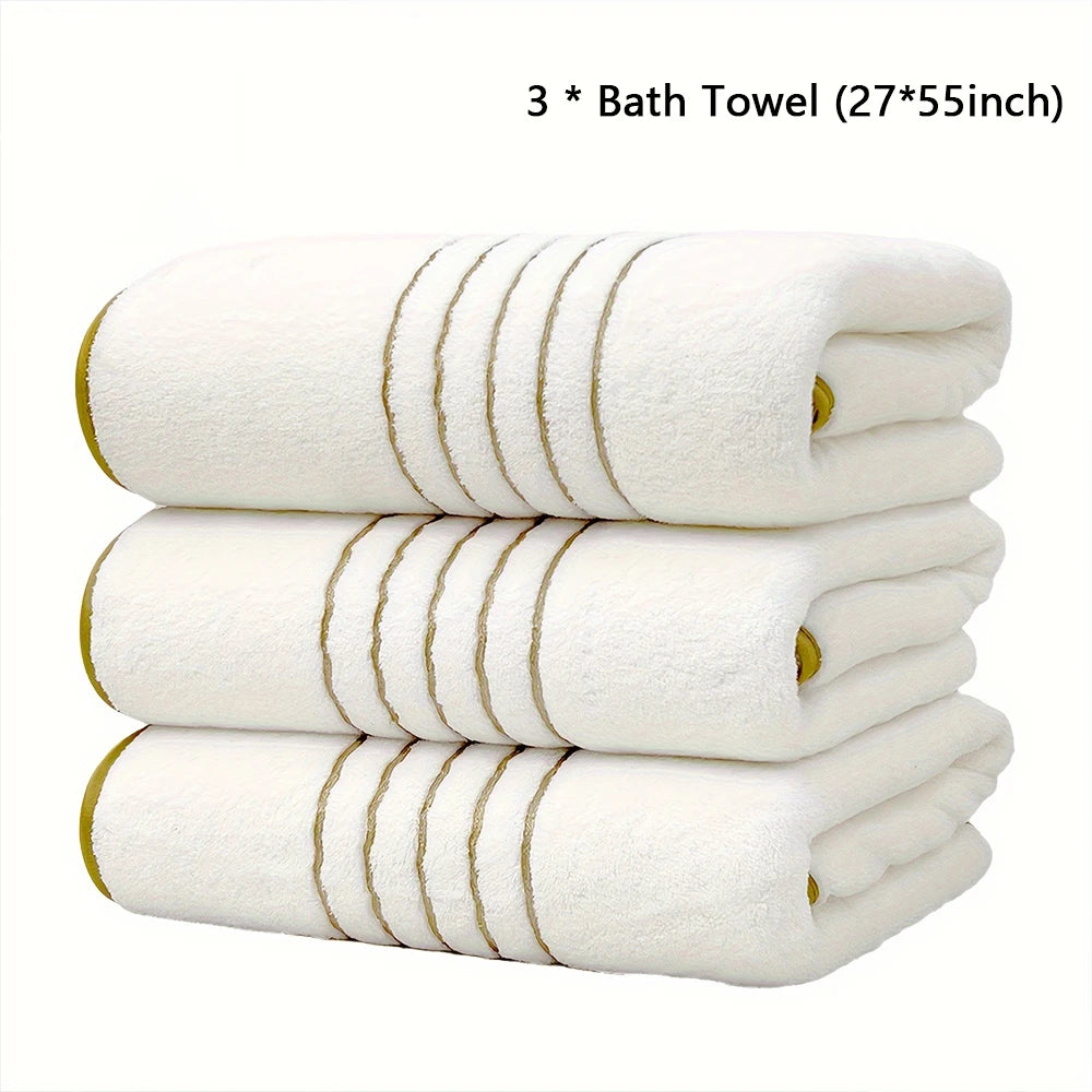 Premium Bath Towel Set — Soft Absorbent Fabric with Gold Accents