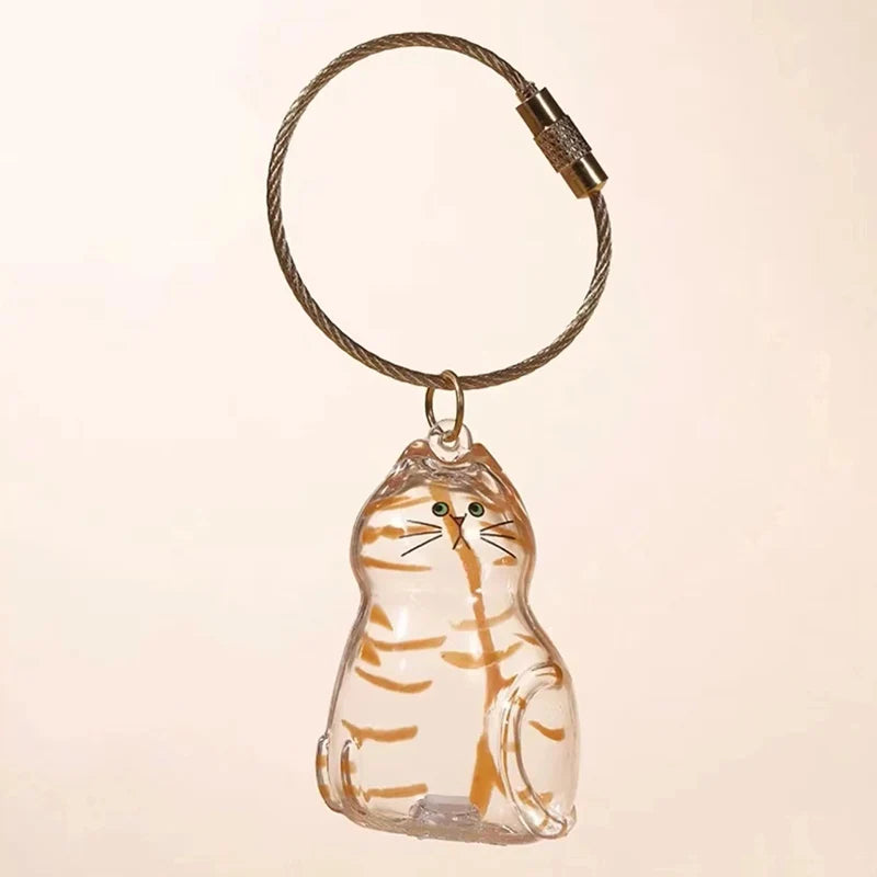Cat Shaped Memorial Keepsake Charm — Pet Hair Storage Keychain Pendant