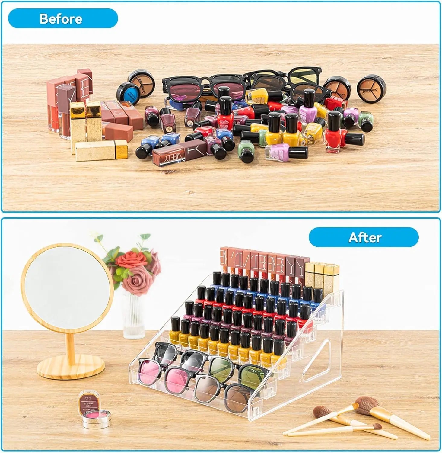 Acrylic Tiered Display Stand — Multi-Level Organizer for Nail Polish & Cosmetics