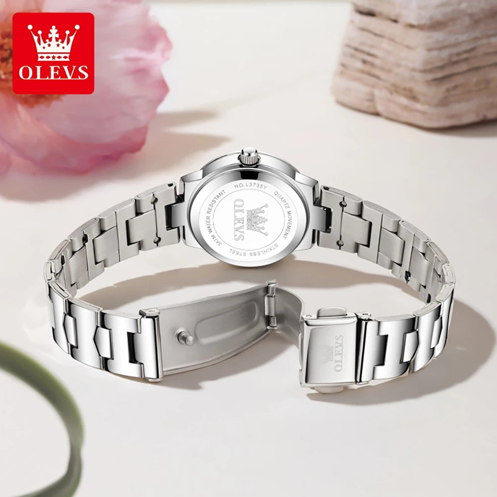 OLEVS 3735 Quartz Women's Watch — Elegant Stainless Steel Band & Gift Box