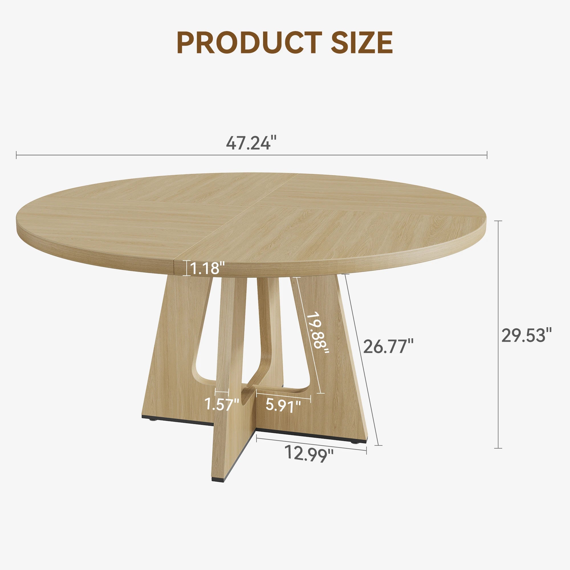 HiMISS 47 Inch Round Dining Table — Farmhouse Style Pedestal Base
