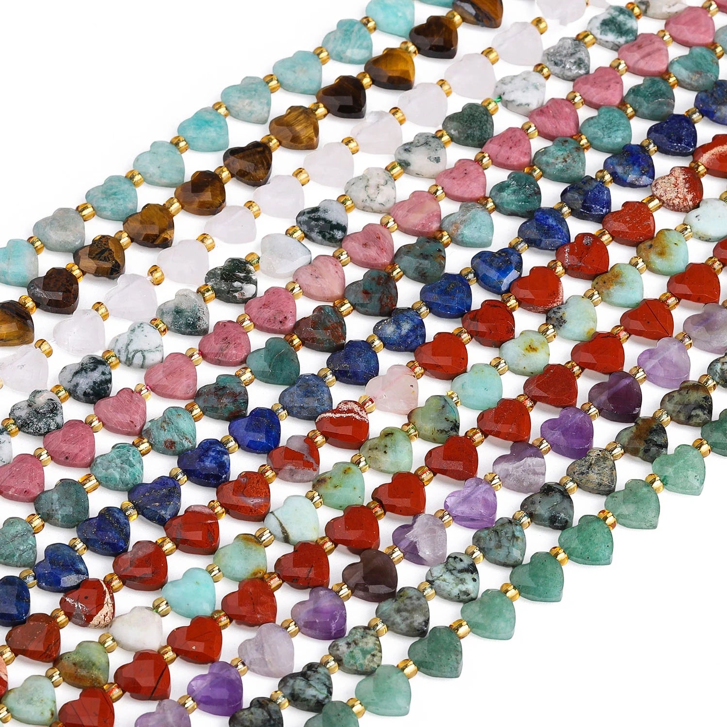 Natural Faceted Heart Stone Beads — DIY Jewelry Making Supplies, 8mm