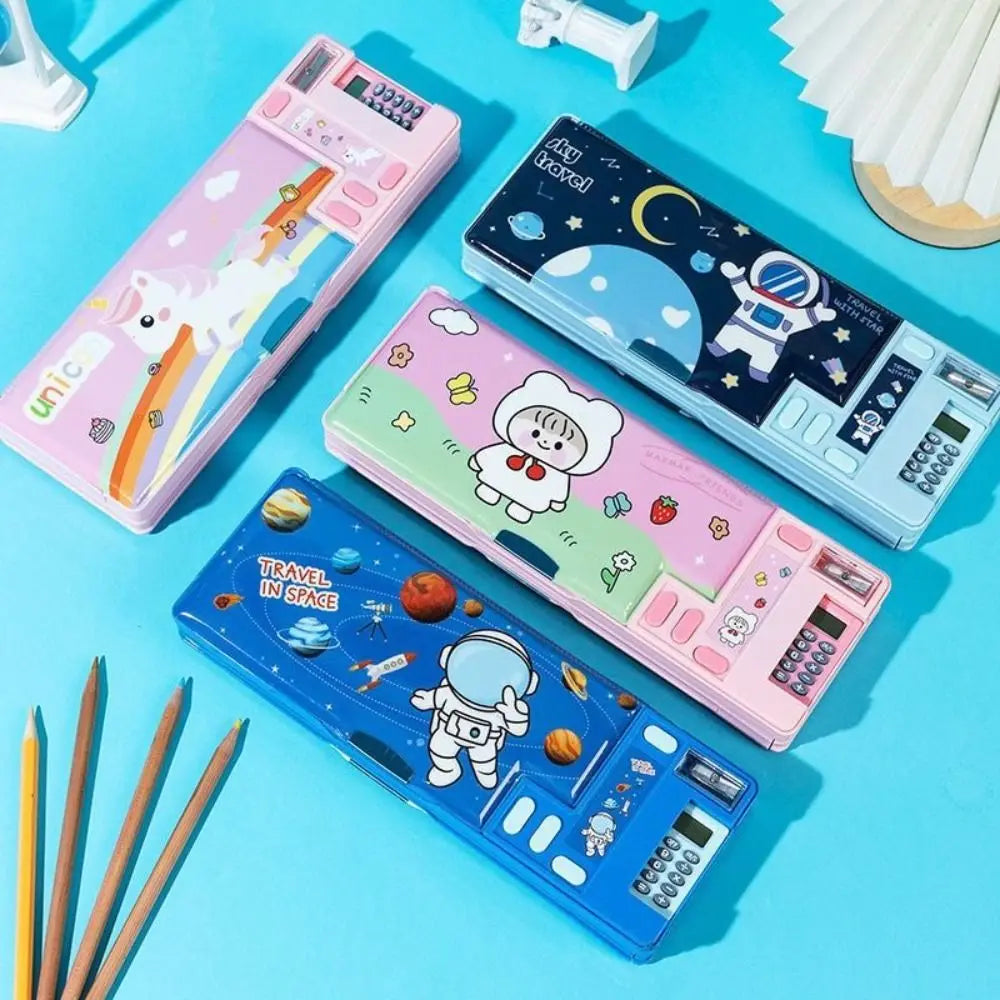Double Layer Stationery Storage Box — Multi-Functional Pencil Case with Calculator