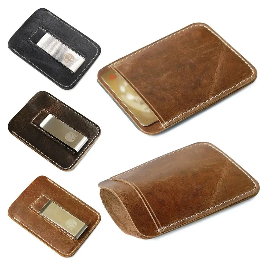 Genuine Leather Money Clip — Slim Minimalist Wallet with Card Slot