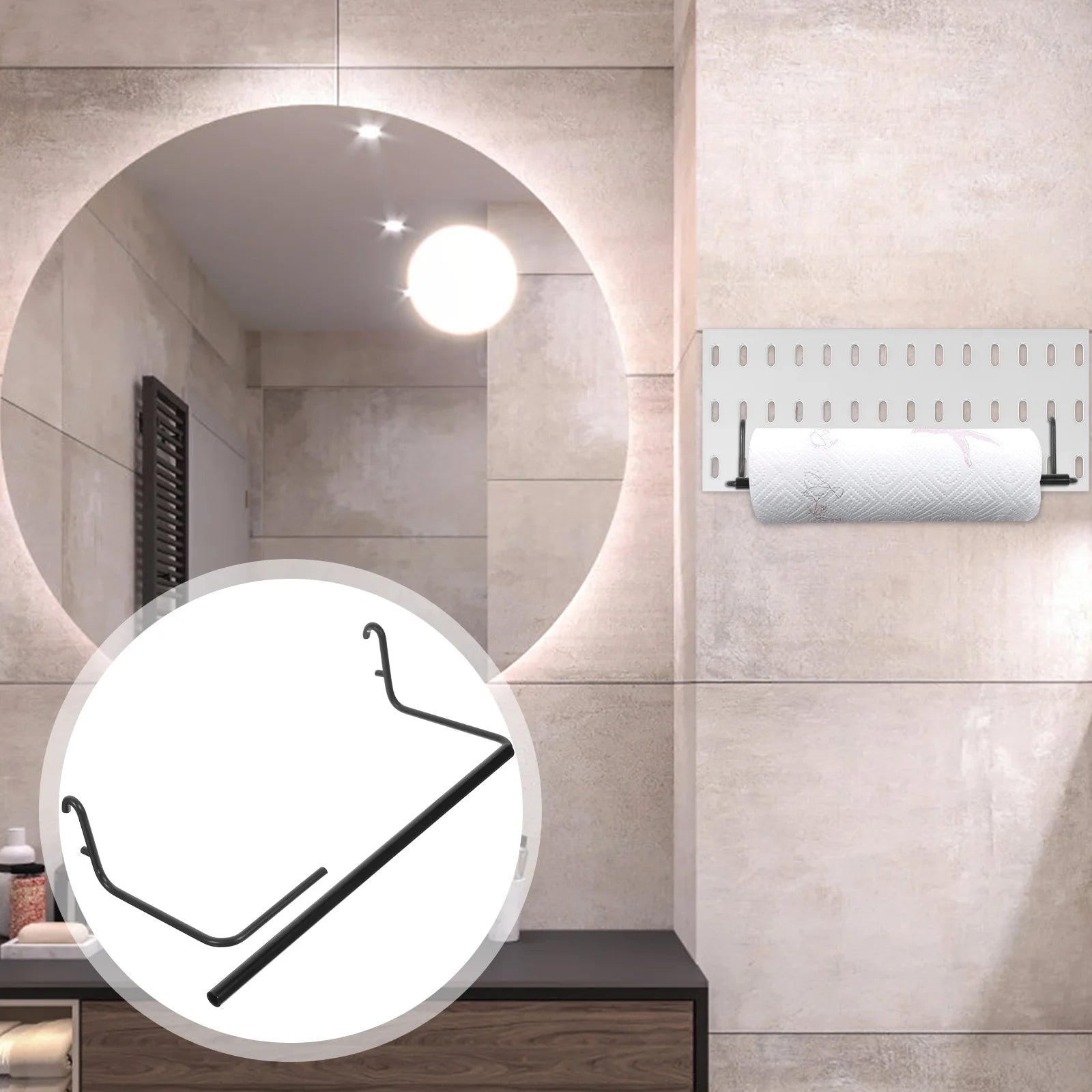 Pegboard Paper Towel Holder — Durable Metal Organizer for Storage