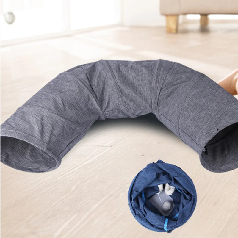 Foldable Cat Tunnel and Cushion Set — Interactive Hide and Seek Pet Toy