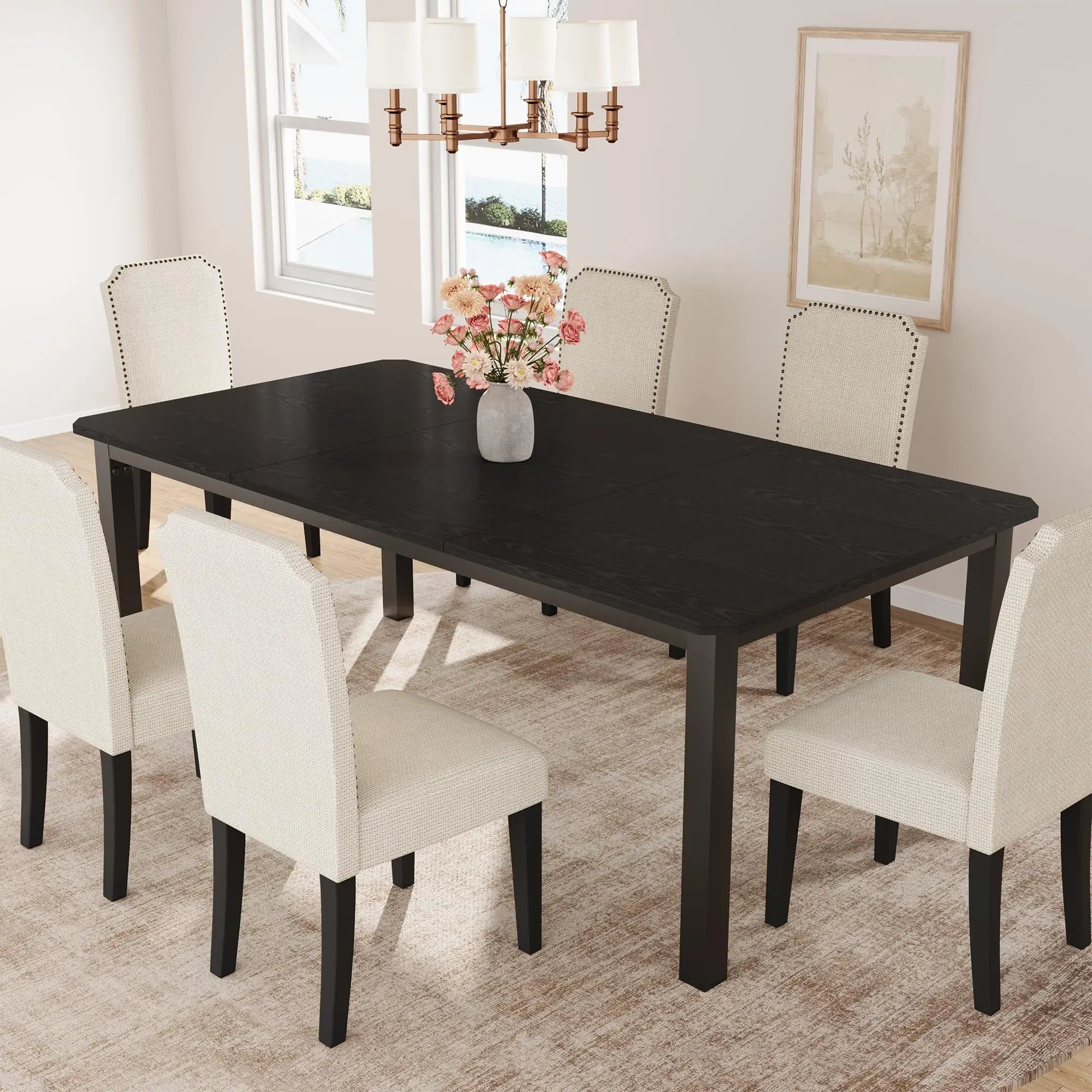 HiMISS Industrial Dining Table — Large Wood Grain Desk with Metal Frame