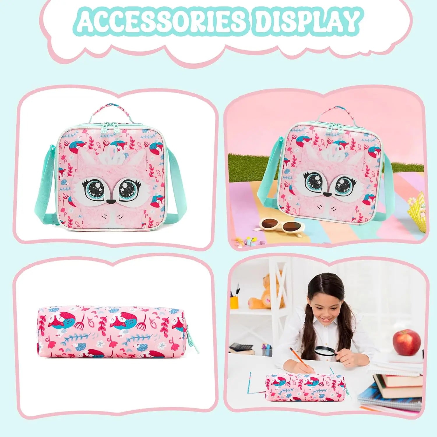 Cute Cartoon Plush Kids Backpack Set — School Bag with Lunch Box and Pencil Case