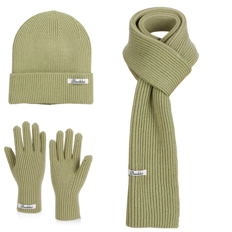 KINIJA Women's Knitted Winter Set — Warm Hat, Scarf, and Gloves Trio