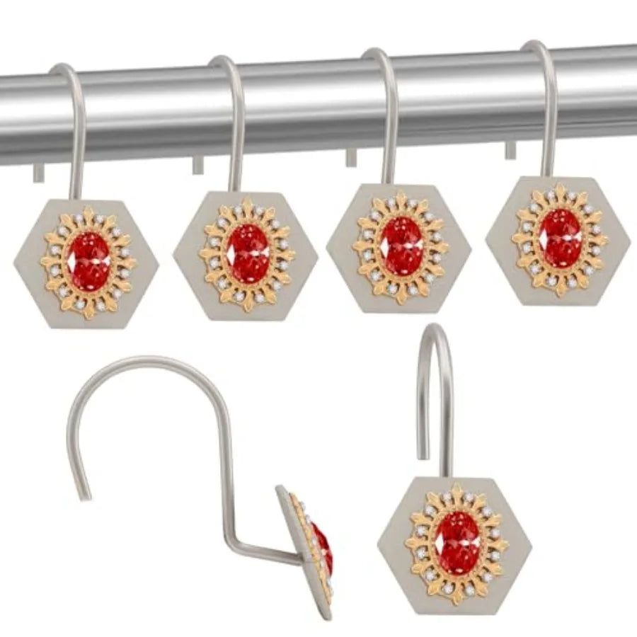 Decorative Diamond Shower Curtain Hooks — Luxury Bowknot Design, 12-Piece Set