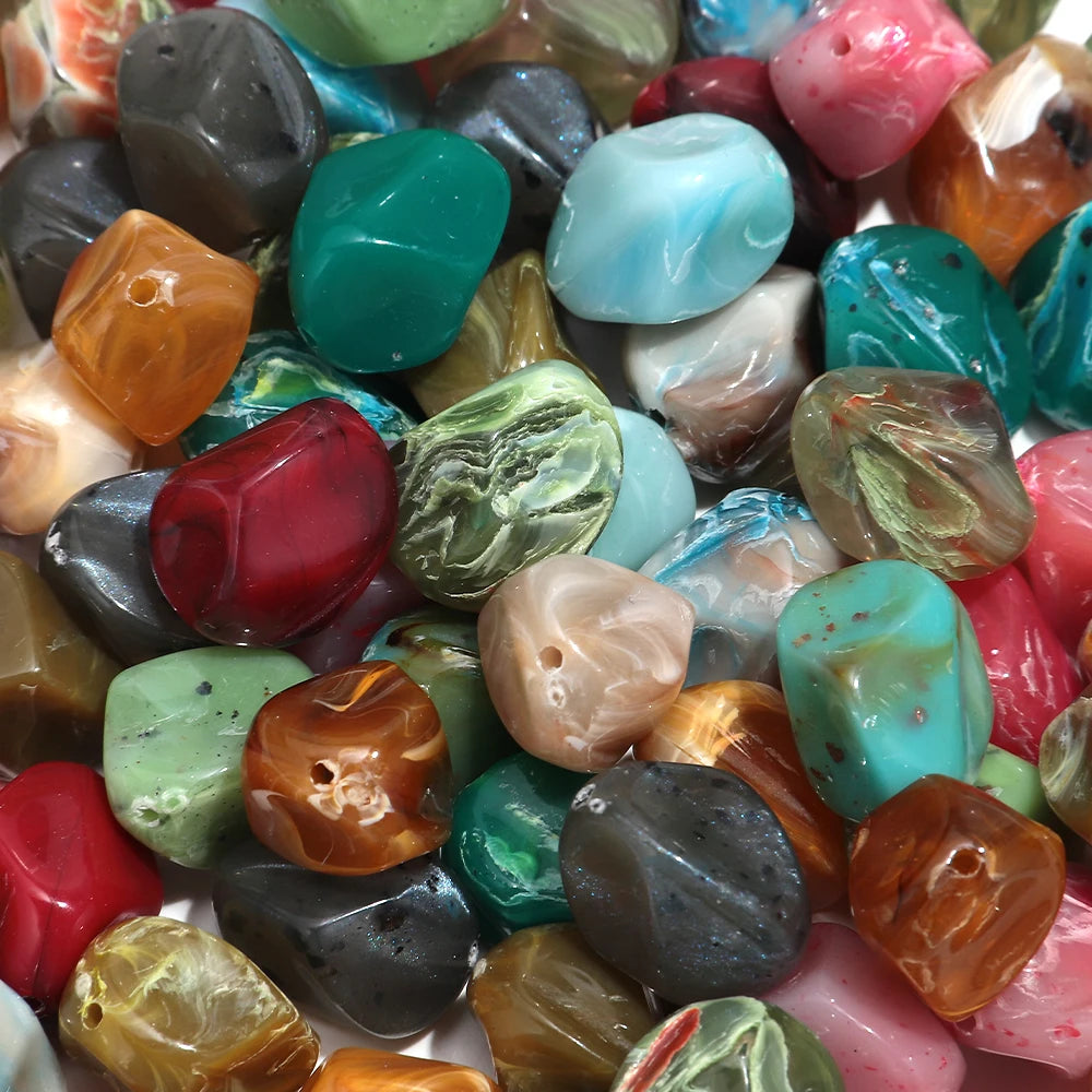 Colorful Acrylic Irregular Geometric Beads — 30pcs Loose Spacer Stones for DIY Jewelry