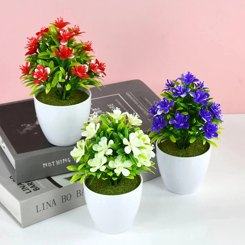 Artificial Five Leaf Plum Potted Plant — Decorative Indoor & Outdoor Floral Bonsai