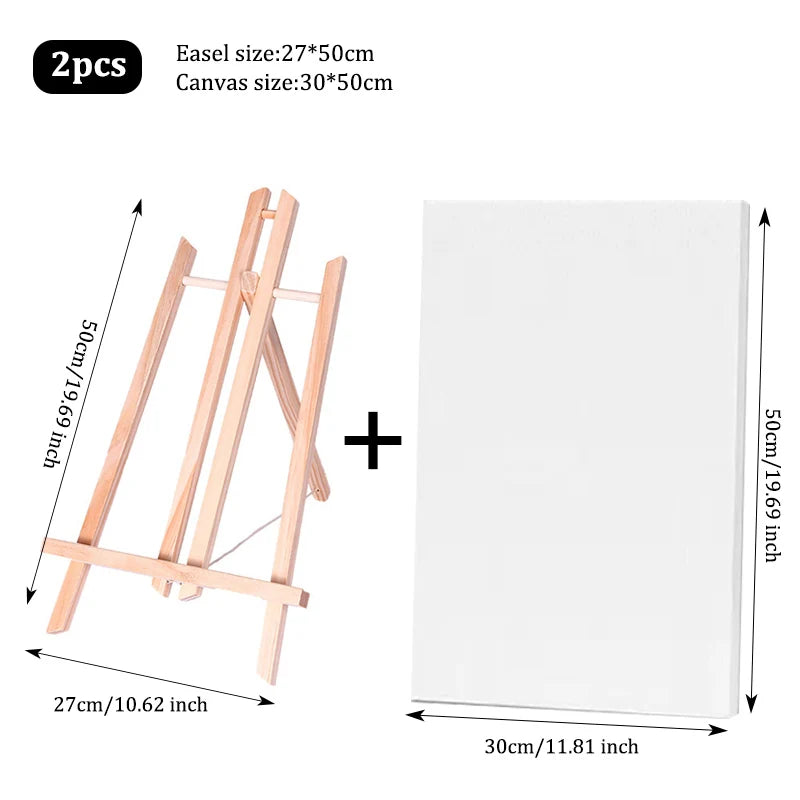 Mini Wooden Easel and Canvas Set — Portable Desktop Art Kit for Painting