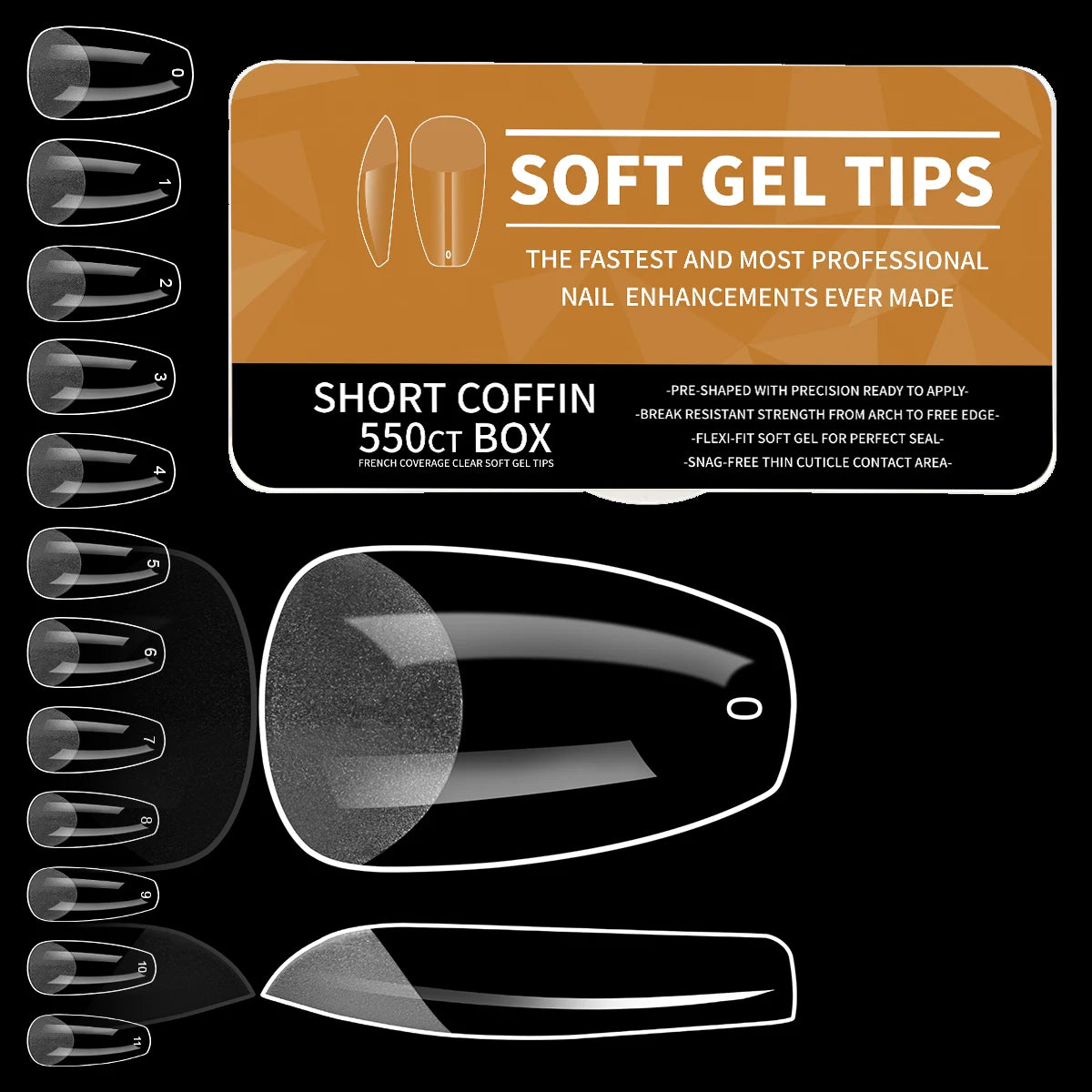 Soft Gel Nail Tips — Full Cover False Nail Extensions, 550 Pieces