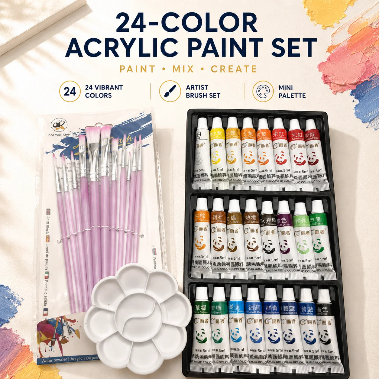 Acrylic Paint Set — Complete Art Kit with Brushes and Palette