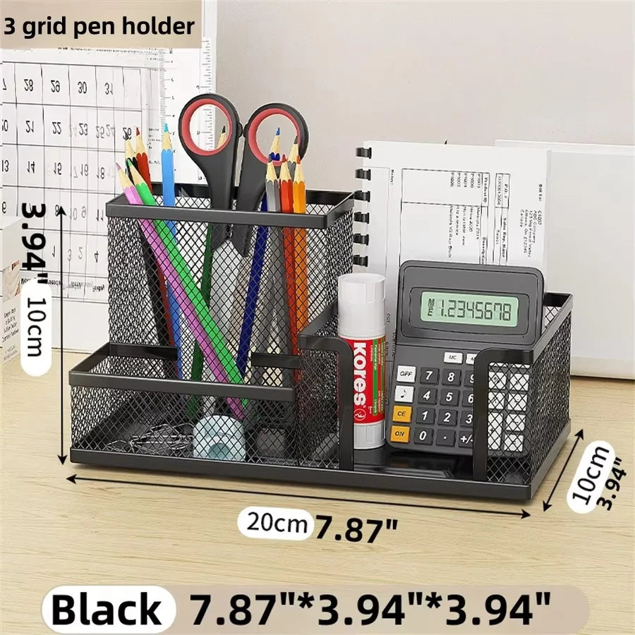 Mesh Desk Organizer — Multi-Compartment Office Storage Caddy, Black