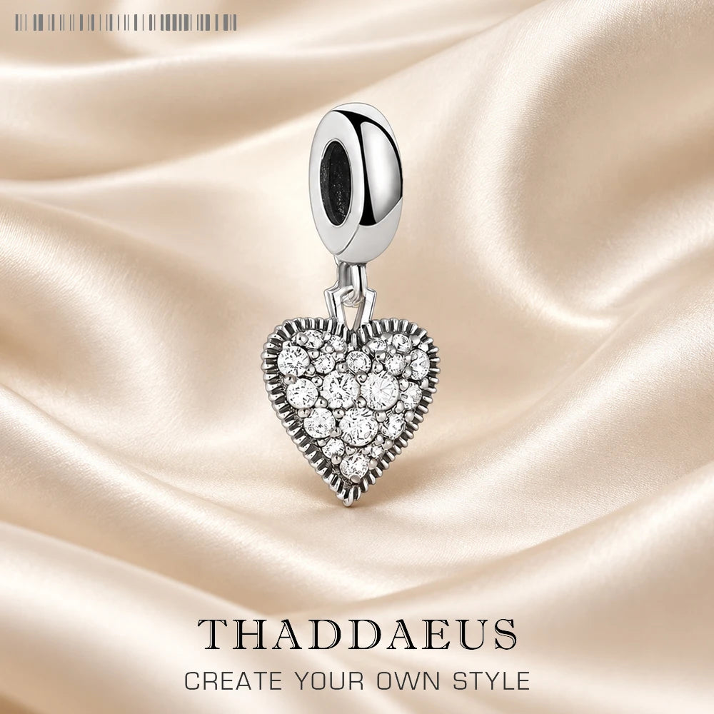 Thaddaeus Vintage Heart Pendant — 925 Sterling Silver Zircon Charm