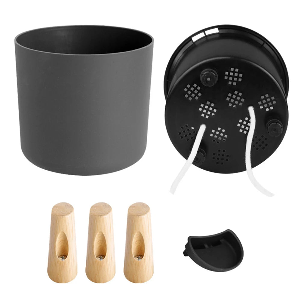 HOUSEEN Self-Watering Round Flower Pot — Modern Planter with Wooden Legs