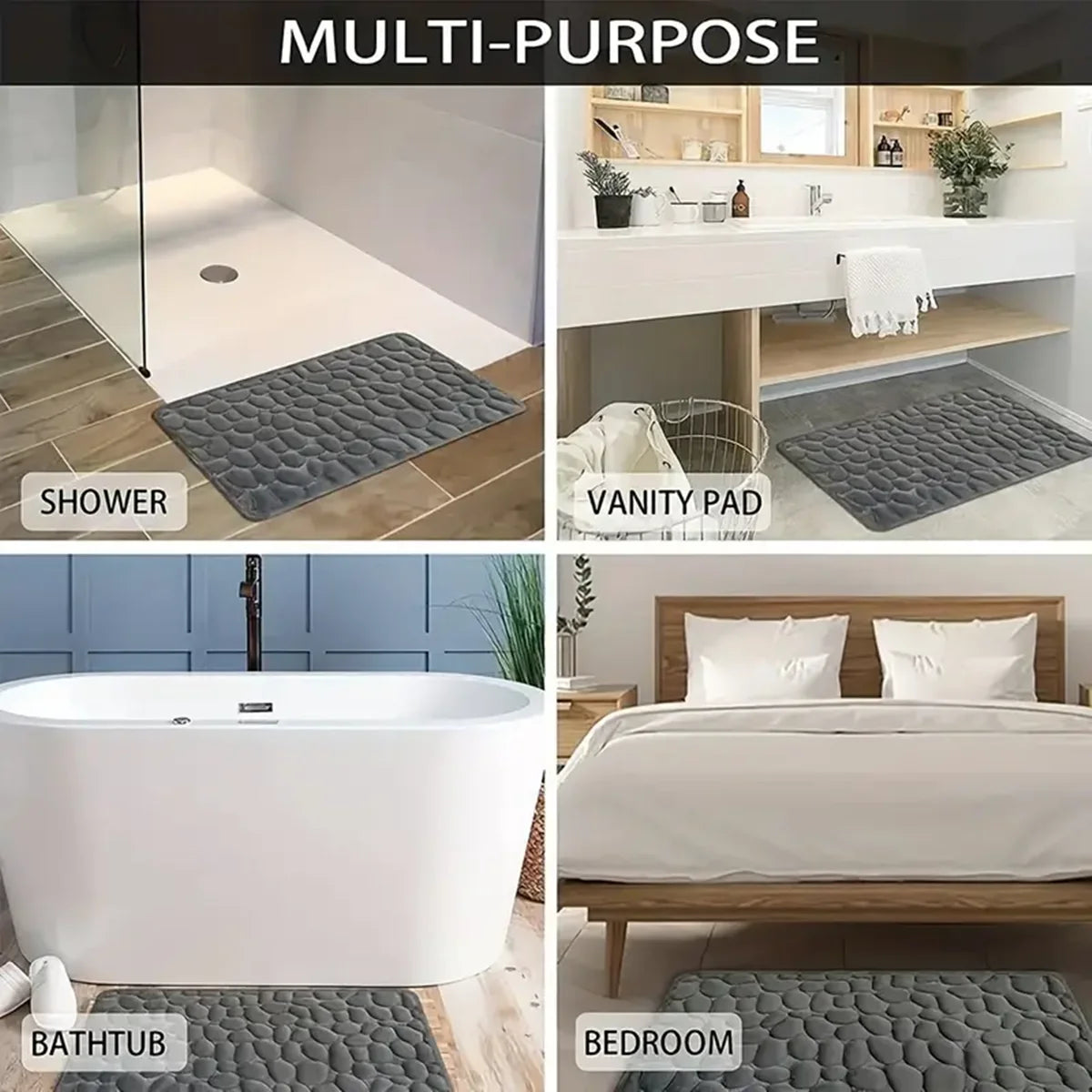 3D Cobblestone Embossed Bath Mat — Non-Slip Absorbent Floor Rug