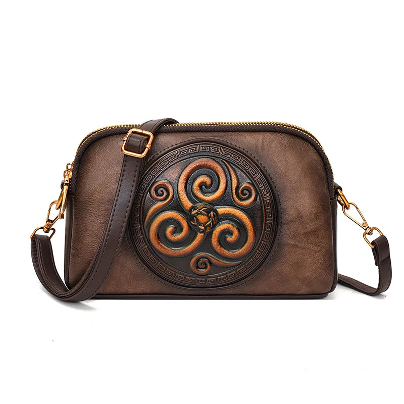 SZHIY Retro Floral Shoulder Bag — 3D Embossed Crossbody Purse