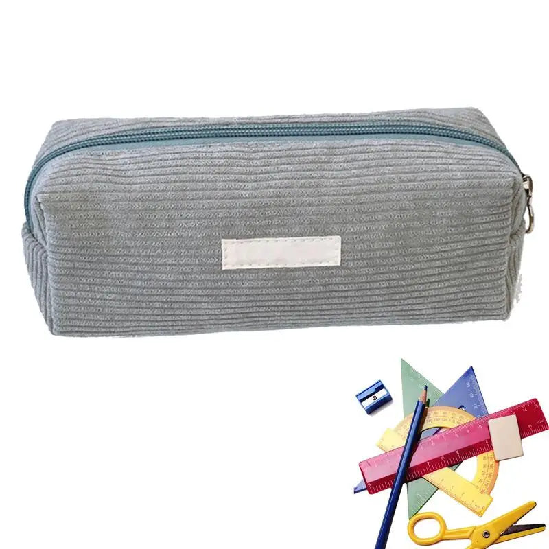 Large Capacity Corduroy Pencil Case — Multifunctional Stationery Organizer