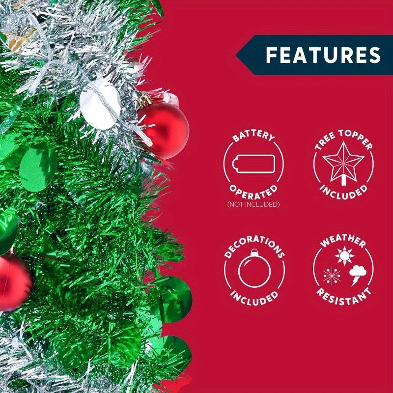 Joyfy 5 FT Tinsel Christmas Tree — Pre-Lit with Multicolor LED Lights