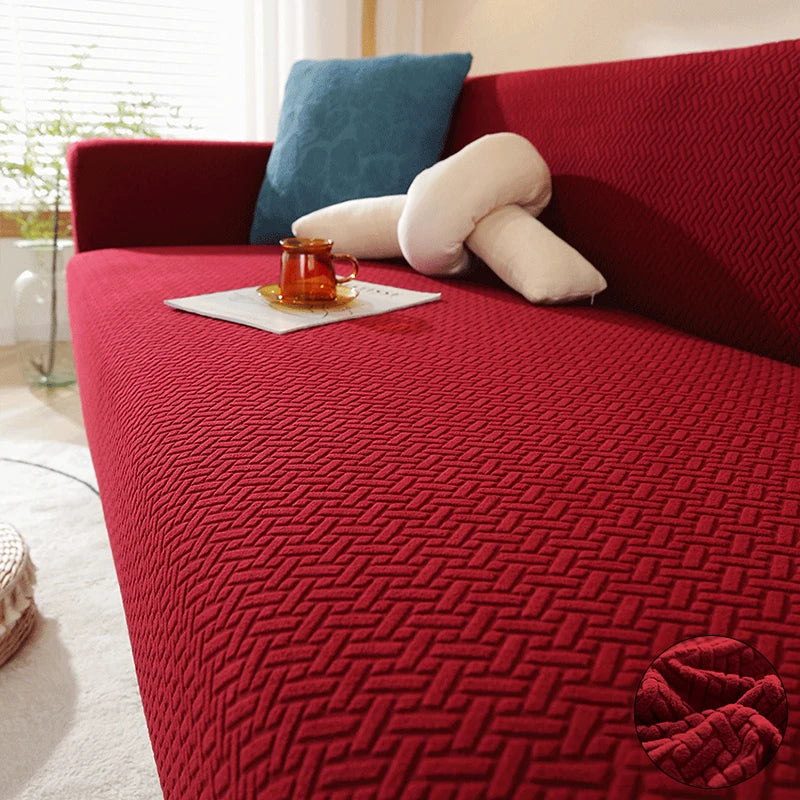 Jacquard Elastic Sofa Cover — Stretch Polar Fleece Slipcover Protector
