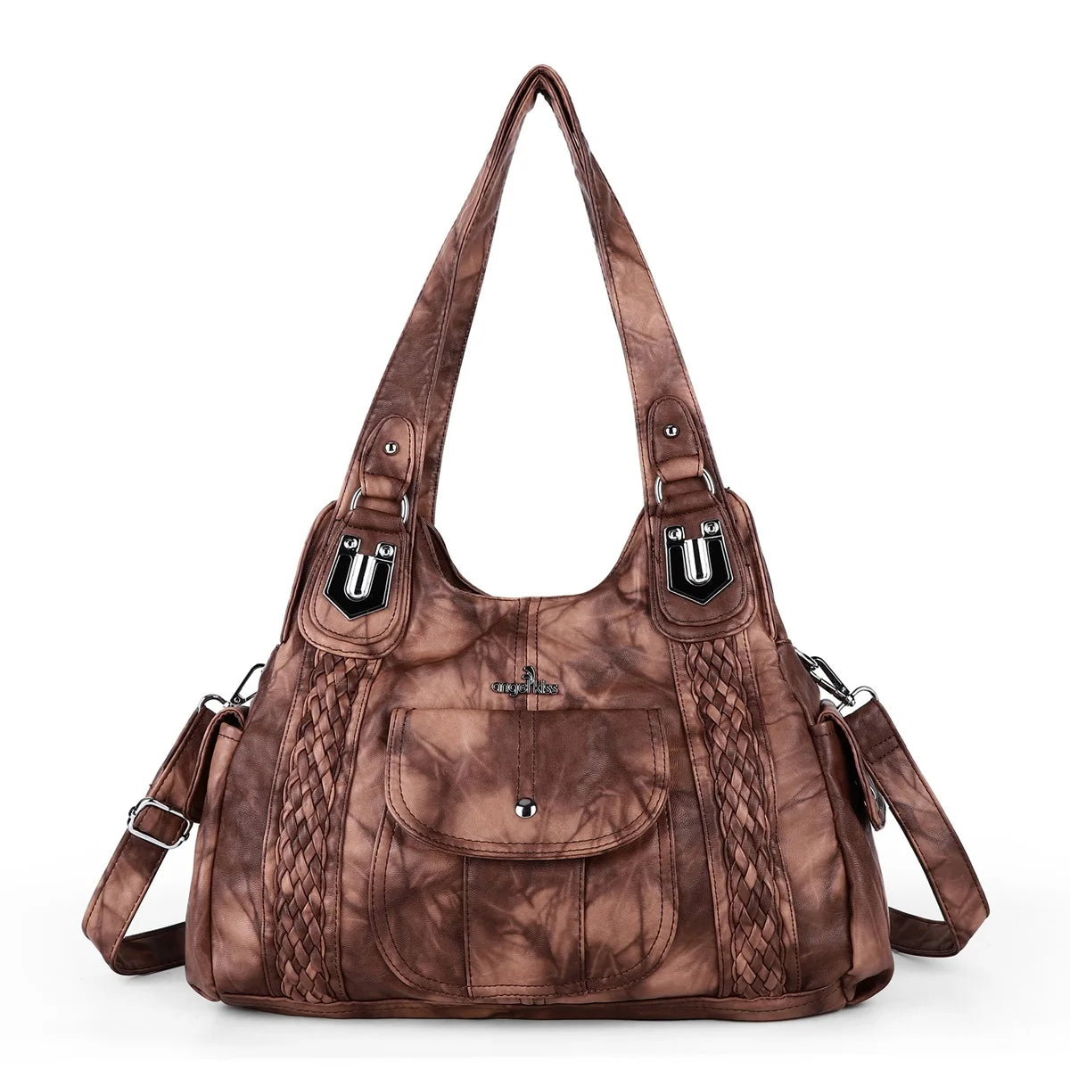 Venn Angel Women's Soft Washed Leather Hobo Bag — Multi-Pocket Shoulder Crossbody