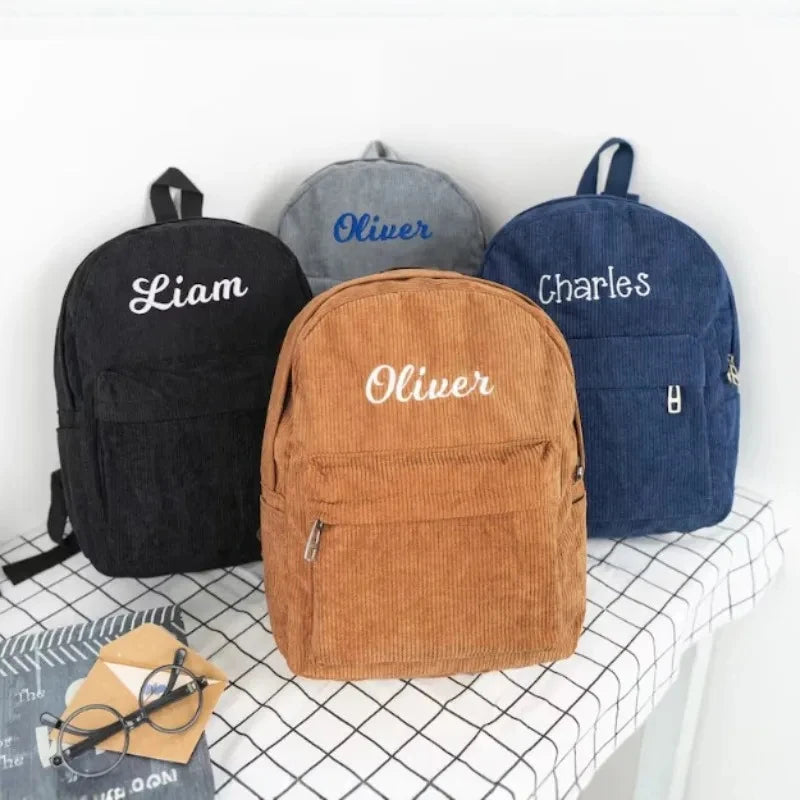 Corduroy Zipper Backpack — Versatile Collegiate Style for Women