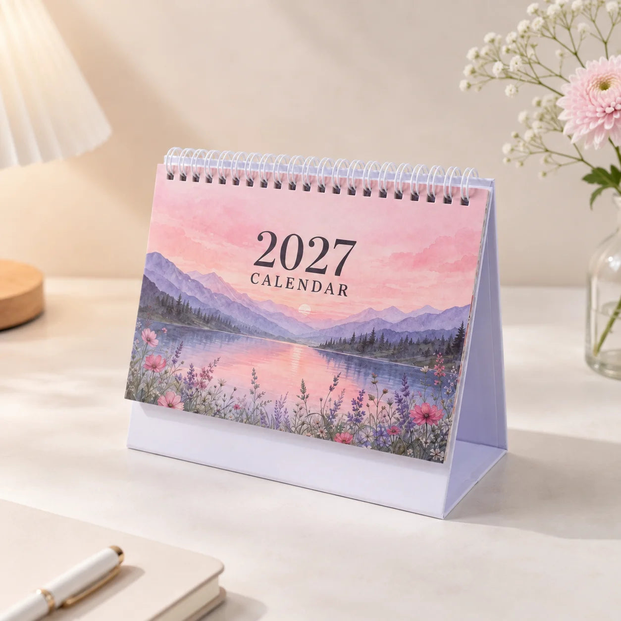 2027 Desk Planner Calendar — Spiral Bound Monthly Organizer, Floral Design