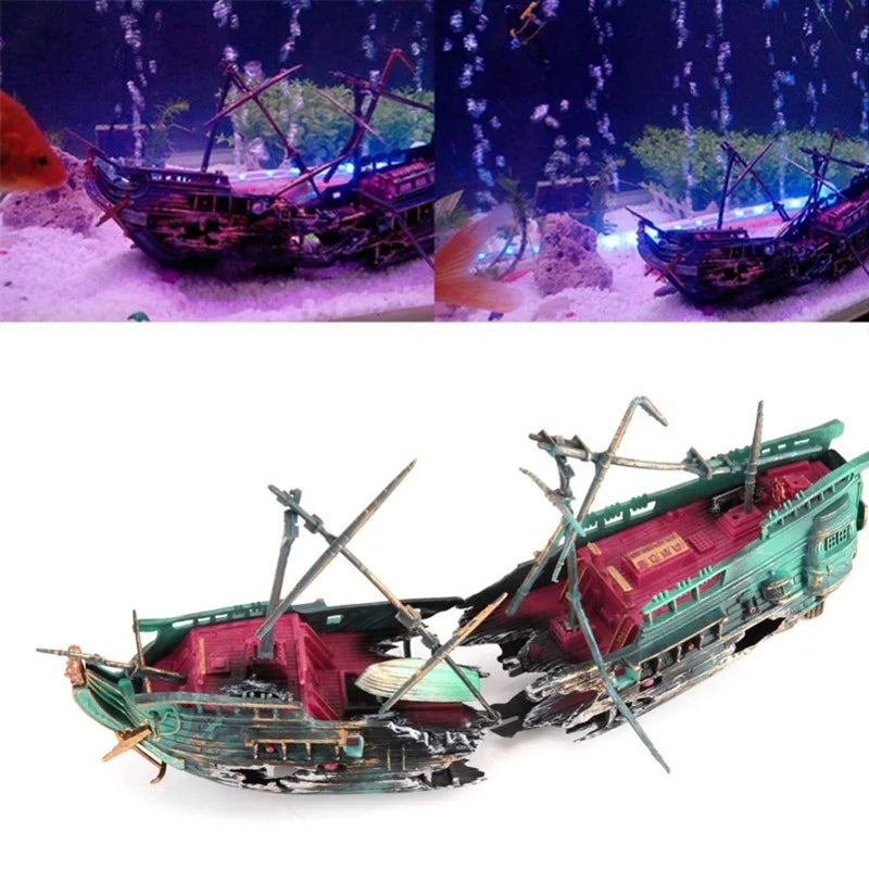 Aquarium Shipwreck Ornament — Air-Driven Decorative Boat for Fish Tanks