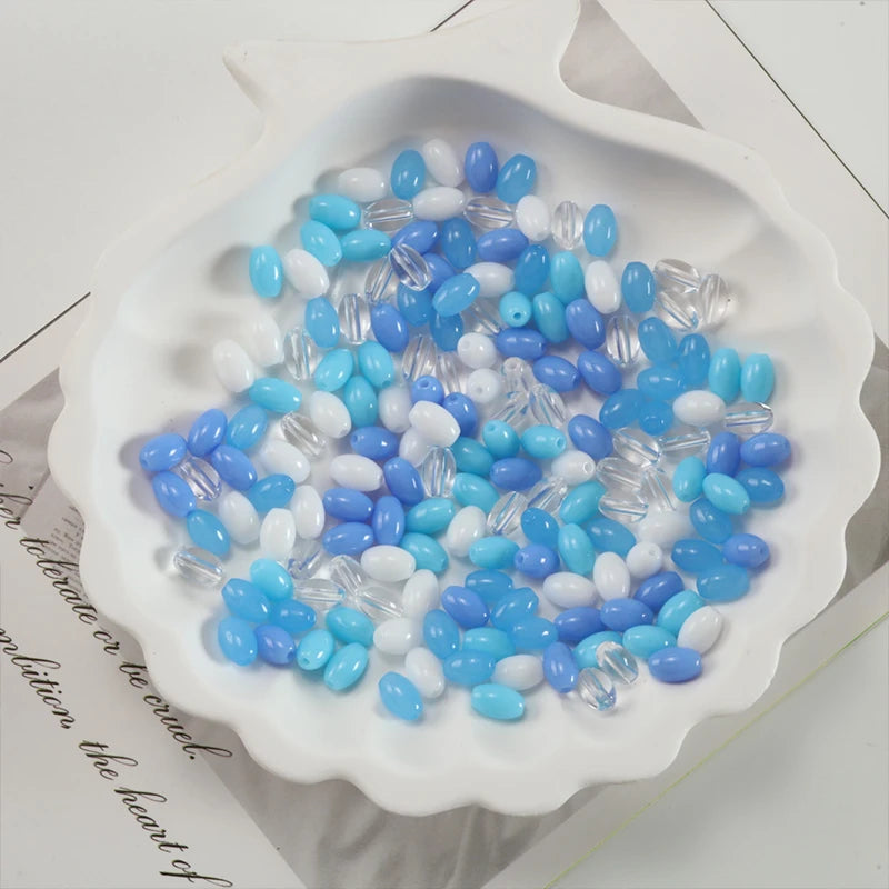 Oval Glass Rice Spacer Beads — Solid Color Jewelry Making Supplies