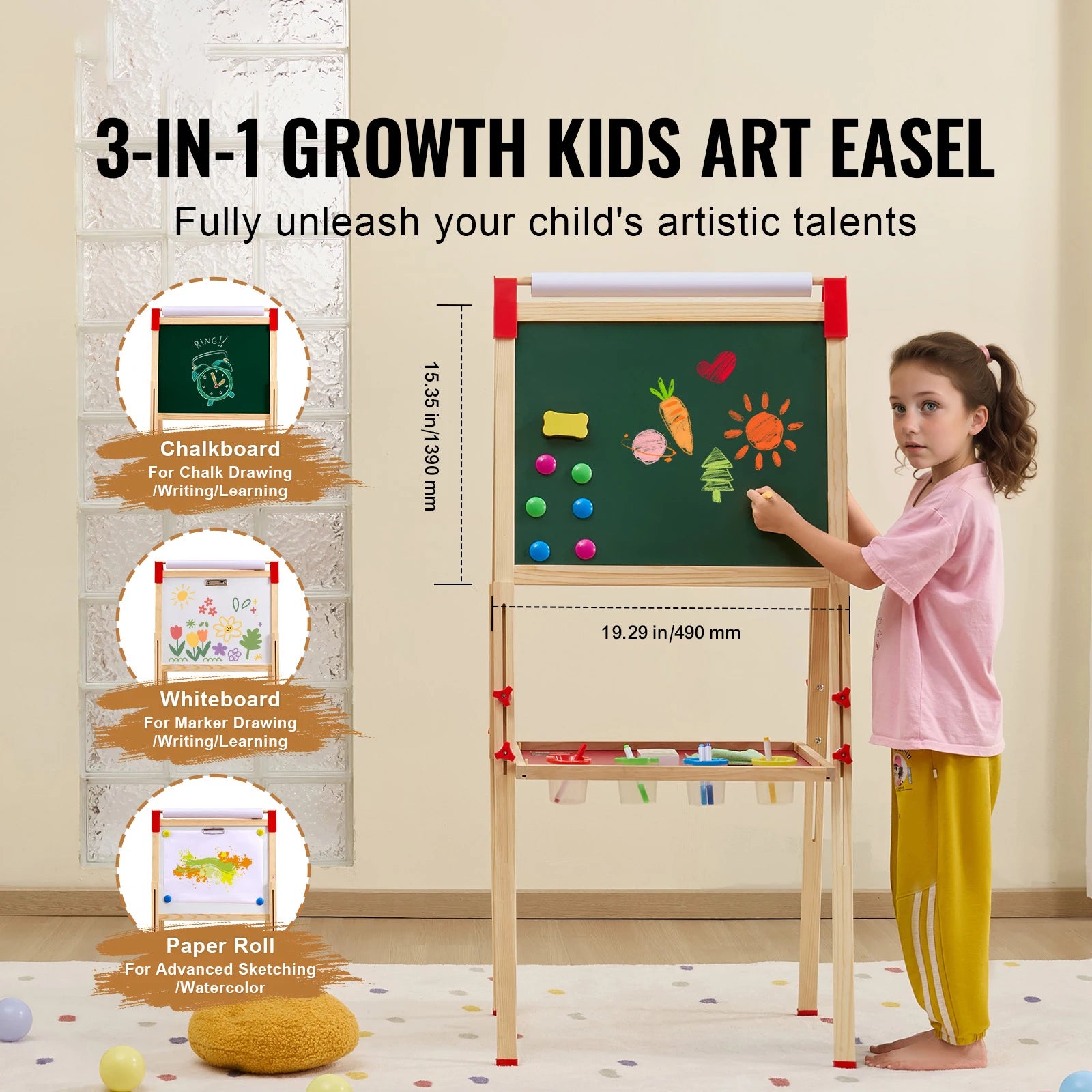 SucceBuy Children Magnetic Drawing Board — Double-Sided Wooden Art Easel