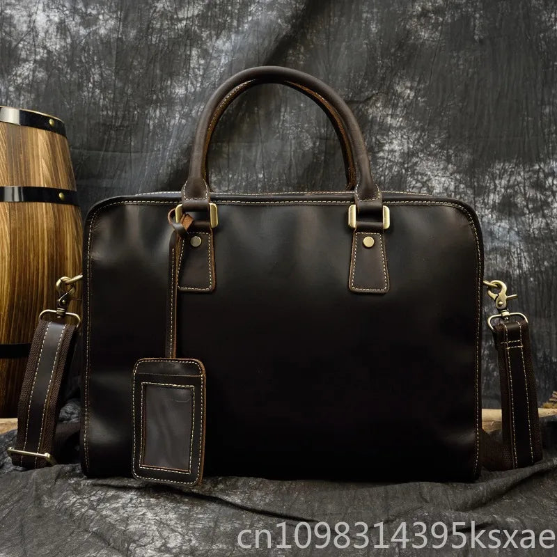 miflame Men's Leather Briefcase — Large Capacity Laptop Messenger Bag