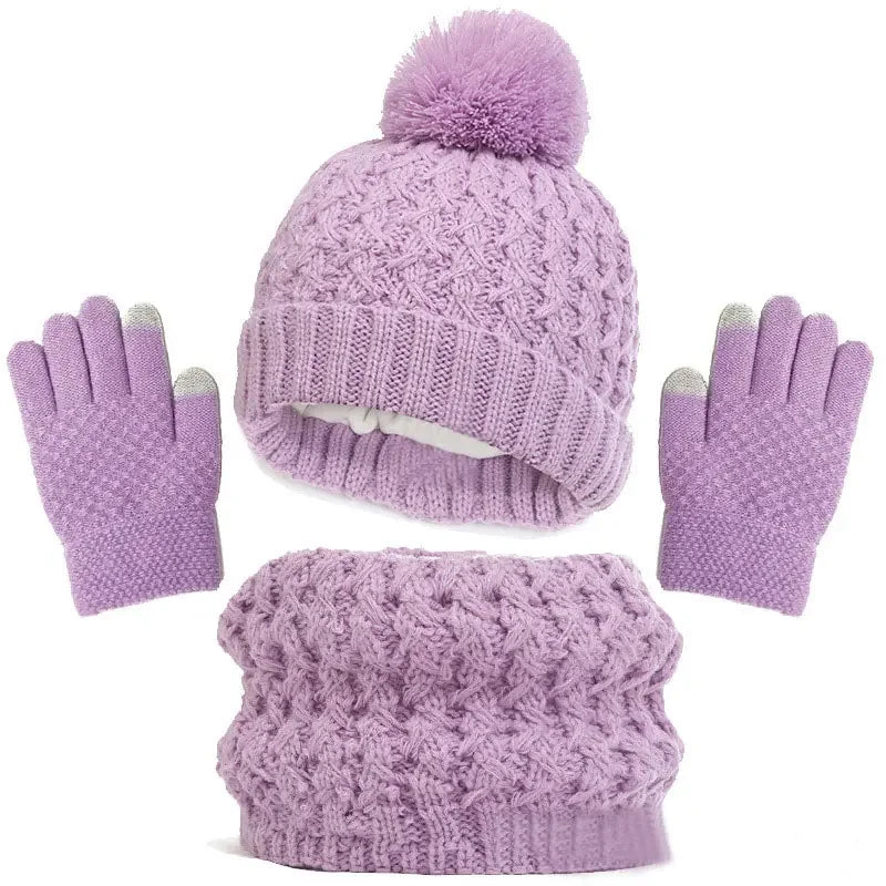 Kids Knitted Winter Accessory Set — Warm Hat, Scarf, and Gloves 3-Piece Kit